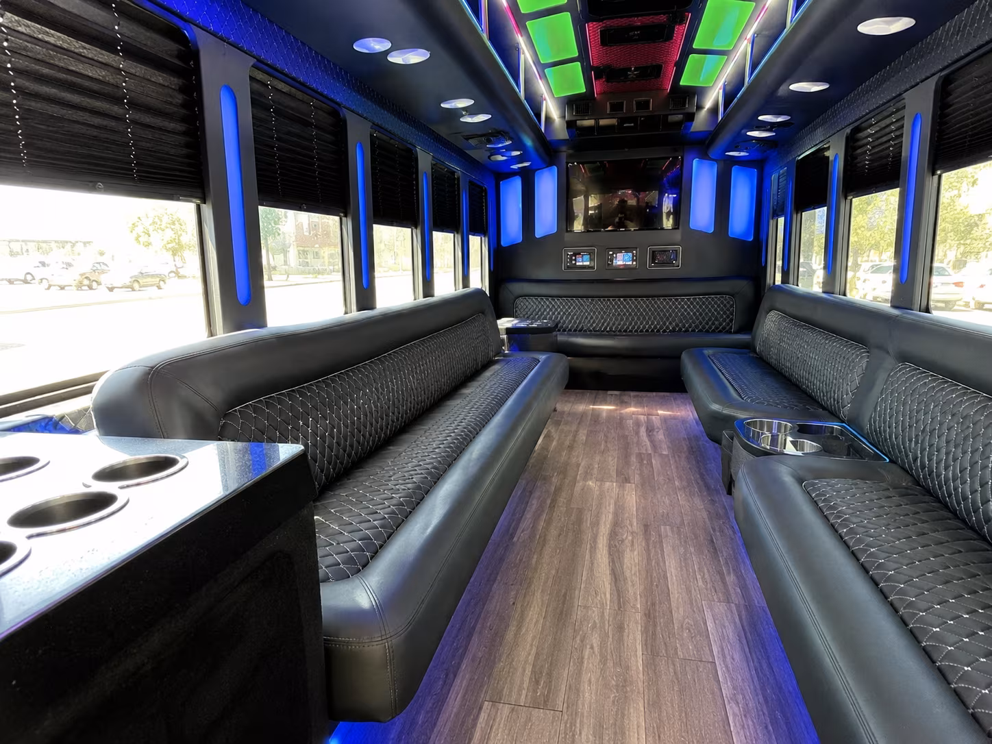 burleson 15 passenger party bus inside