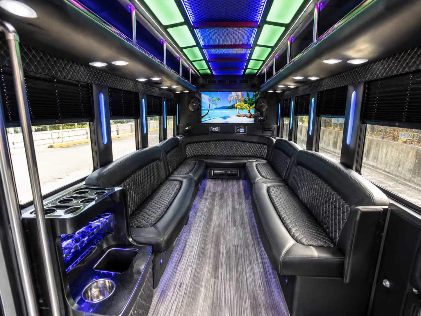 burleson 18 passenger party bus inside