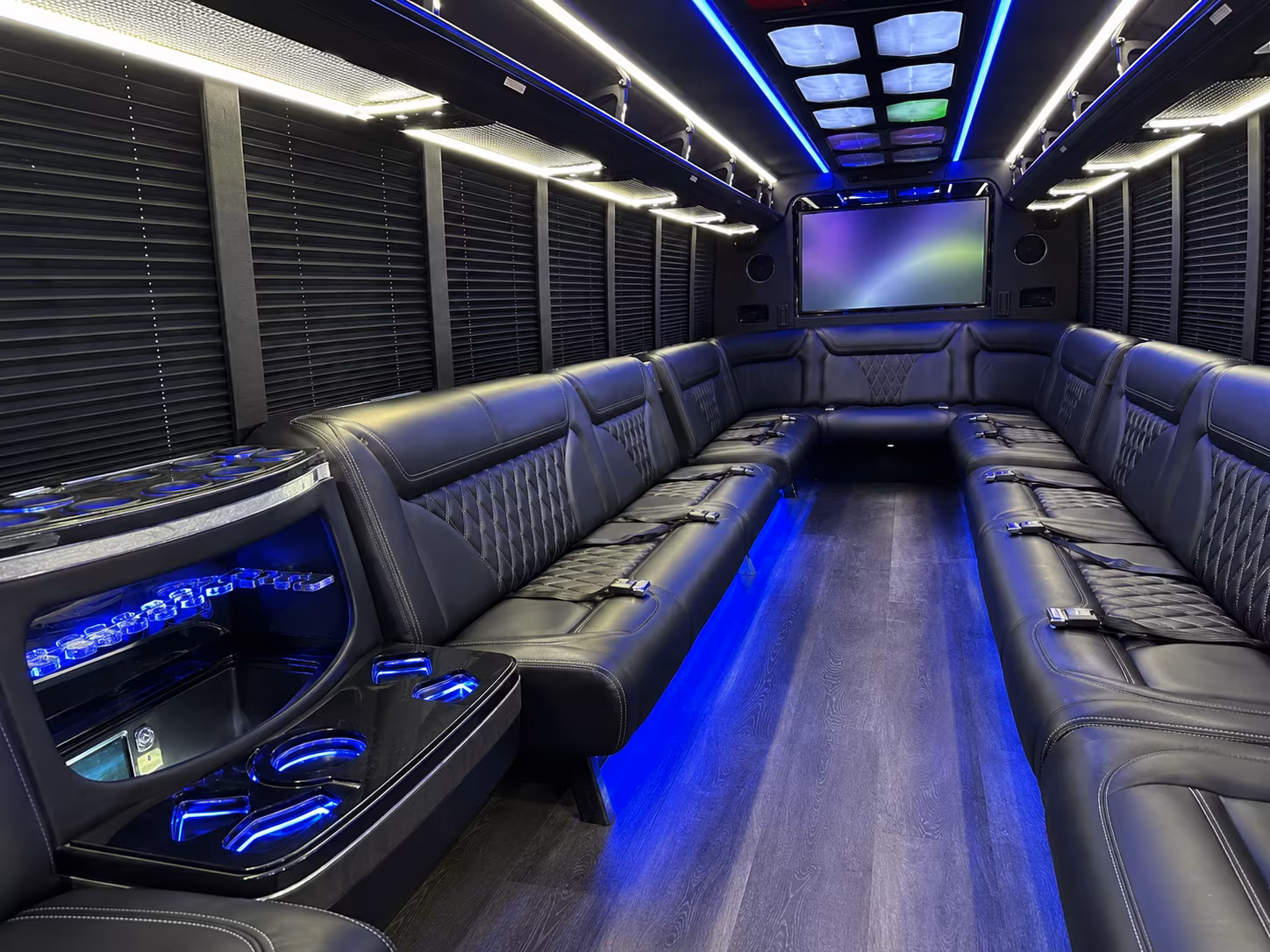 burleson 20 passenger party bus inside