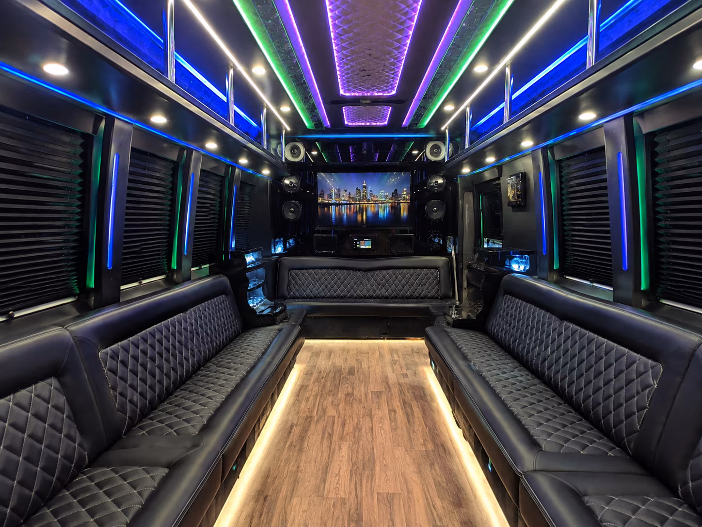 burleson 25 passenger party bus interior