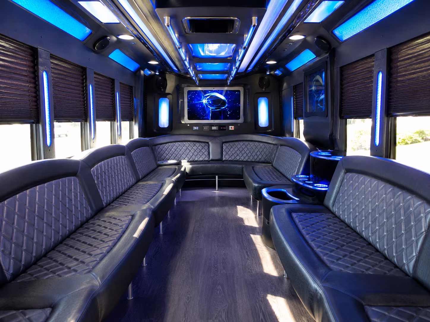 burleson 28 passenger party bus inside
