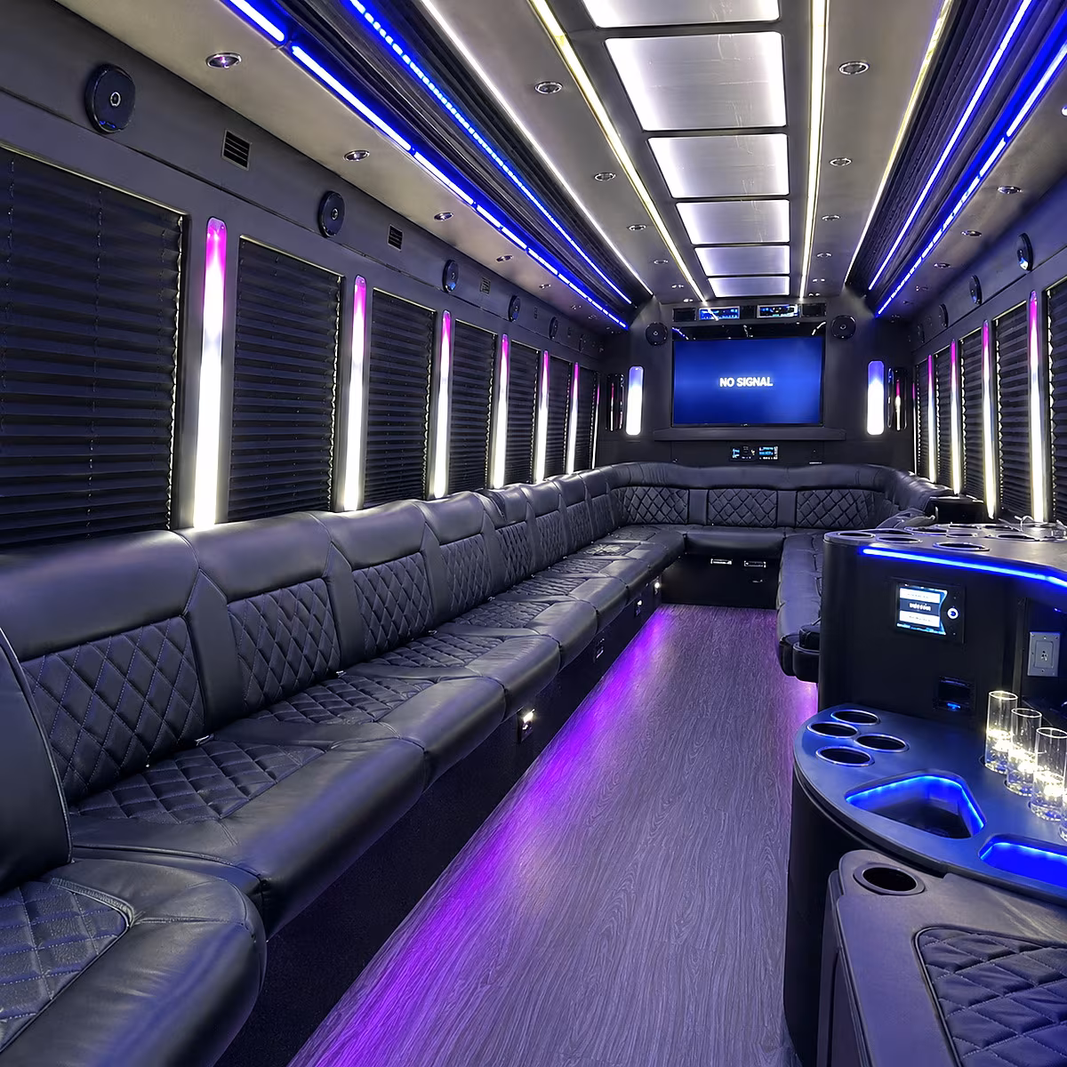burleson 30 passenger party bus inside