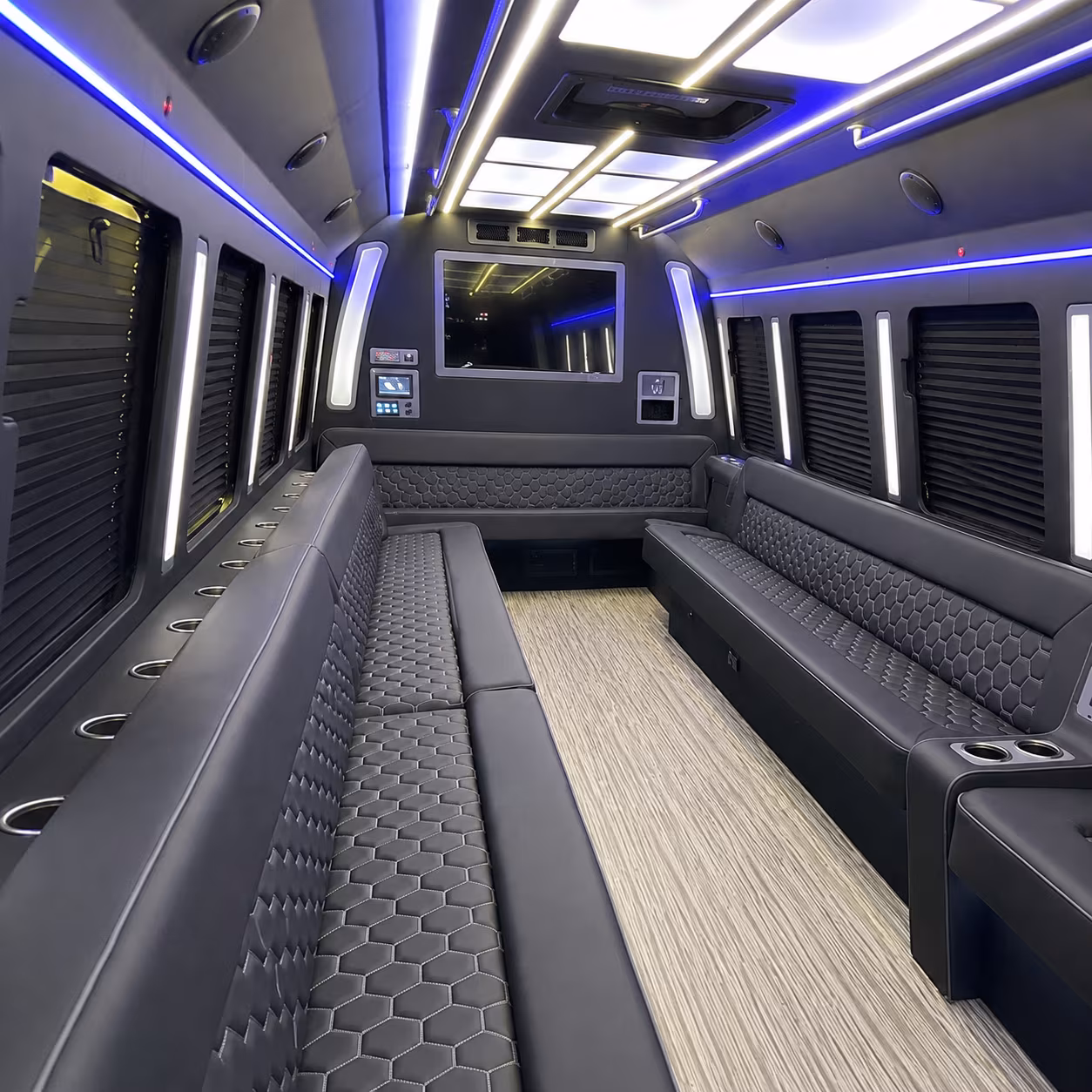 burleson 40 passenger party bus inside