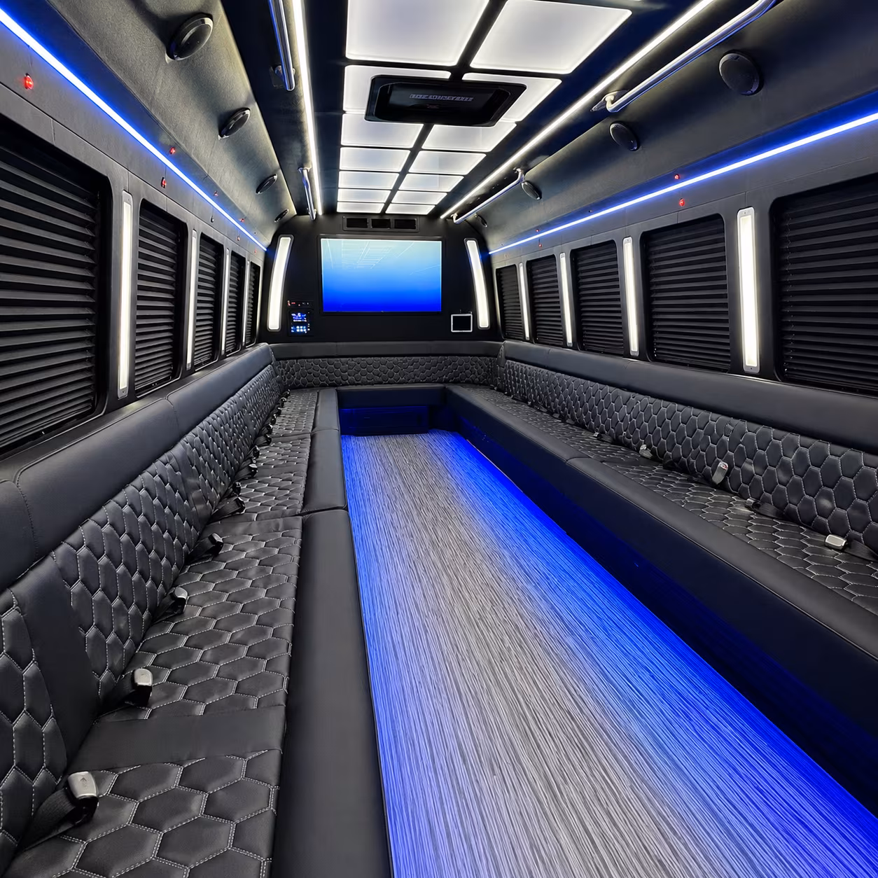 burleson 50 passenger party bus inside