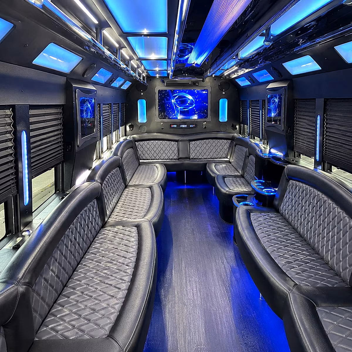 burleson 50 passenger party bus interior