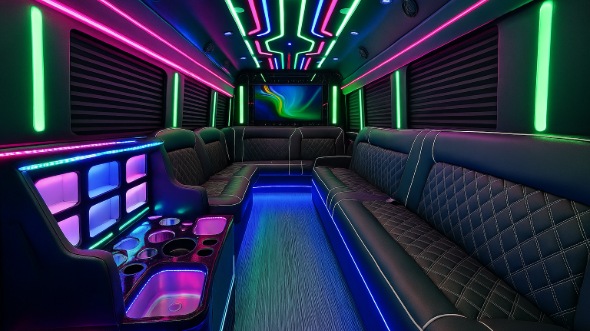 Interior of Charter Bus Company Fort Worth's Party Bus in Fort Worth
