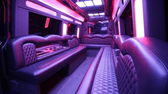 Interior of Charter Bus Company Fort Worth's Sprinter Limo in Fort Worth